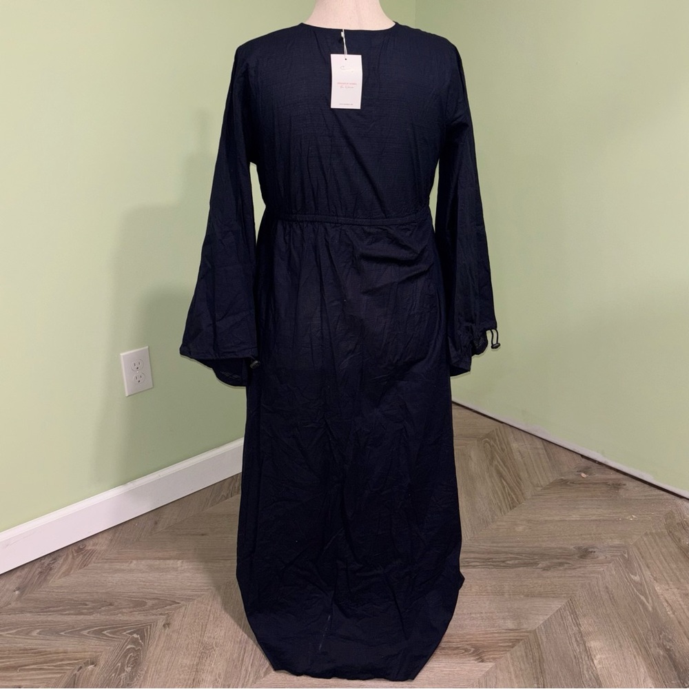 NWT Sowears Navy Kimono Sleeve V-Neck Maxi Dress Boho Minimalist Women’s Size M - Picture 2 of 8